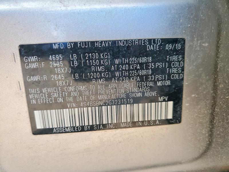 Aukcja sprzedaży 2016 Subaru Outback, vin: 4S4BSBNC2G3231519, numer aukcji: 65007236