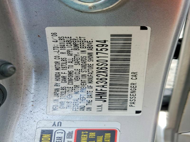 Продаж на аукціоні авто 2006 Honda Civic, vin: JHMFA362X6S017594, номер лоту: 64773446