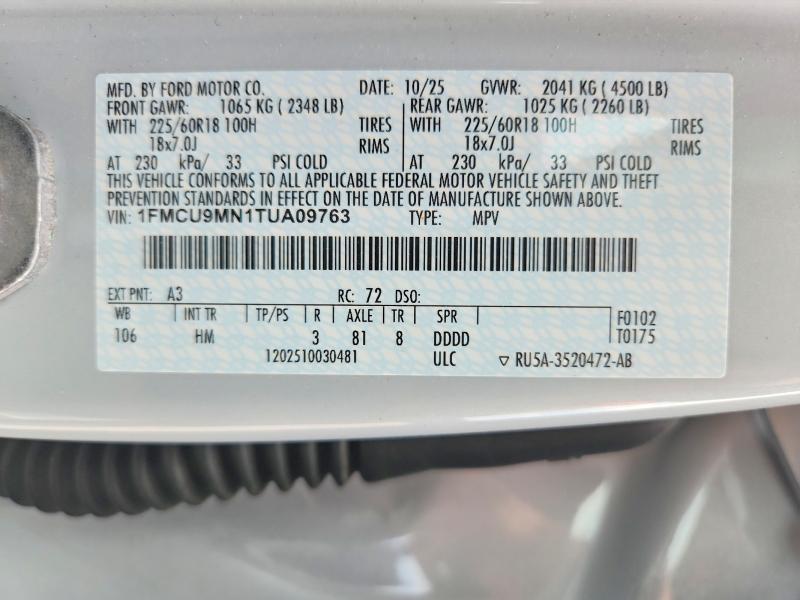 66182546 :رقم المزاد ، 1FMCU9MN1TUA09763 vin ، 2026 Ford Escape مزاد بيع