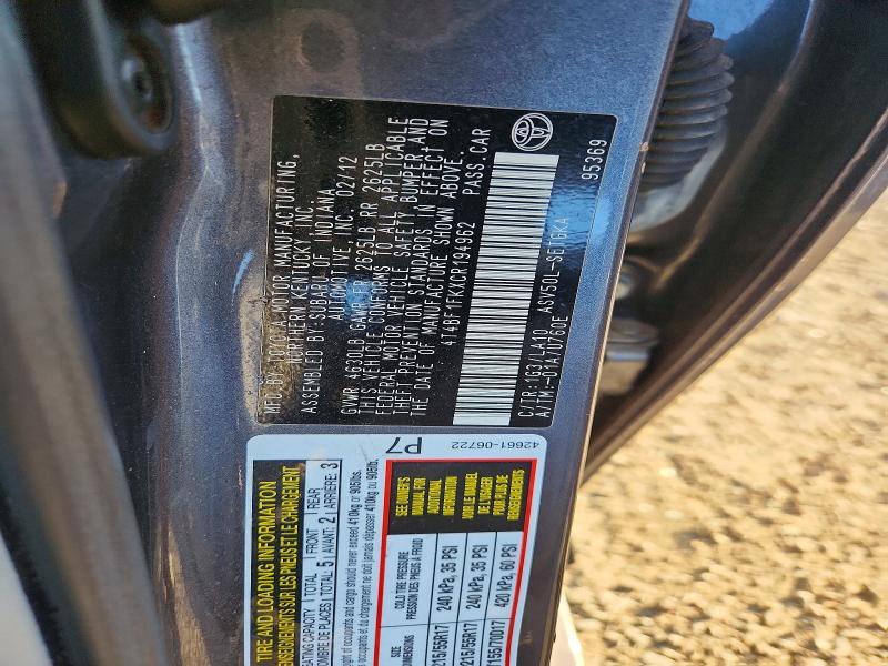Продаж на аукціоні авто 2012 Toyota Camry, vin: 4T4BF1FKXCR194962, номер лоту: 65087966