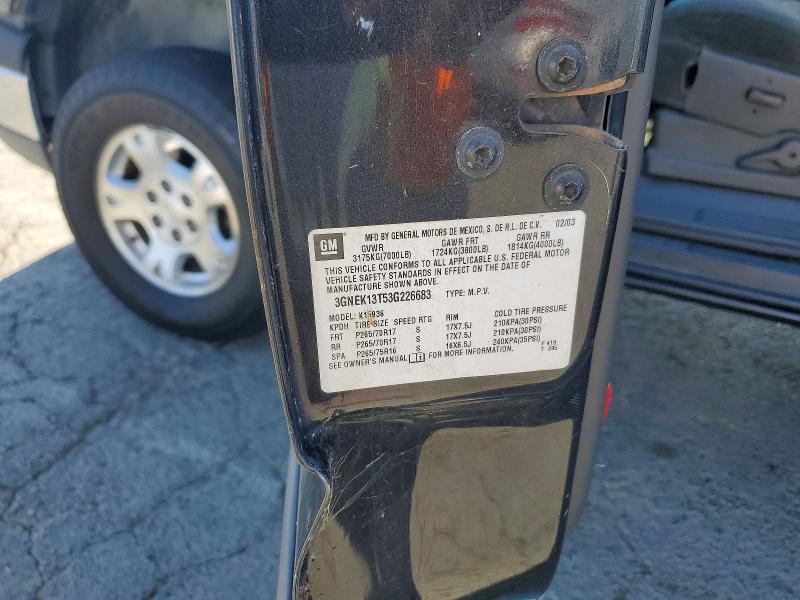 2003 Chevrolet Avalanche მანქანა იყიდება აუქციონზე, vin: 3GNEK13T53G226683, აუქციონის ნომერი: 64144336