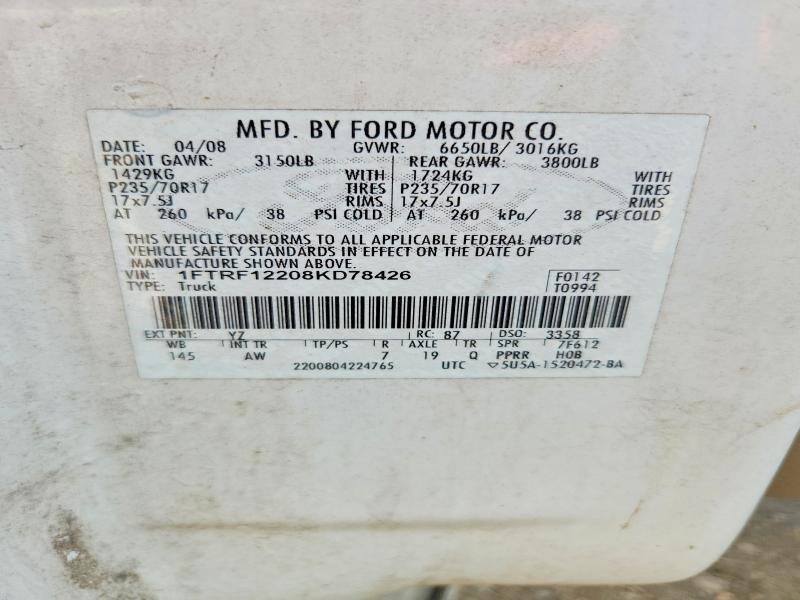 Продаж на аукціоні авто 2008 Ford F150, vin: 1FTRF12208KD78426, номер лоту: 65661256