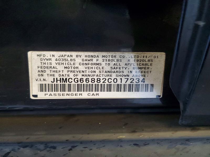 2002 Honda Accord მანქანა იყიდება აუქციონზე, vin: JHMCG66882C017234, აუქციონის ნომერი: 64088096