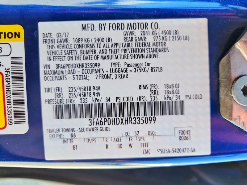 Aukcja sprzedaży 2017 Ford Fusion, vin: 3FA6P0HDXHR335099, numer aukcji: 64954636