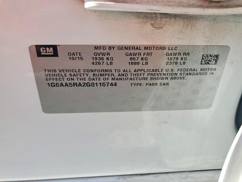 2016 Cadillac Ats მანქანა იყიდება აუქციონზე, vin: 1G6AA5RA2G0116744, აუქციონის ნომერი: 63236646