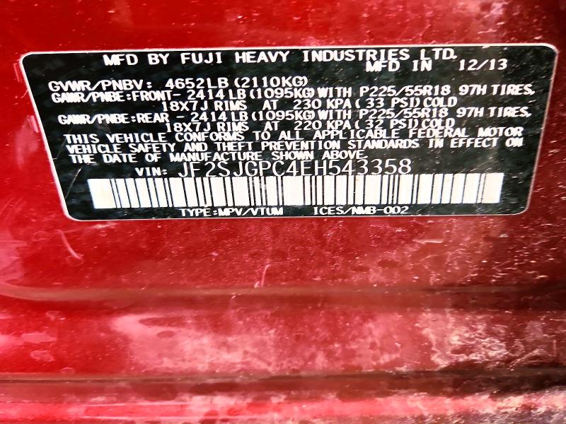 Aukcja sprzedaży 2014 Subaru Forester, vin: JF2SJGPC4EH543358, numer aukcji: 67121476