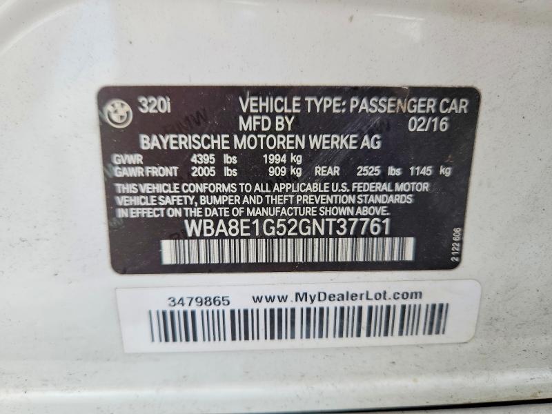 Aukcja sprzedaży 2016 Bmw 320, vin: WBA8E1G52GNT37761, numer aukcji: 64027676