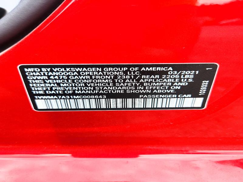 Aukcja sprzedaży 2021 Volkswagen Passat, vin: 1VWMA7A31MC008643, numer aukcji: 66595286
