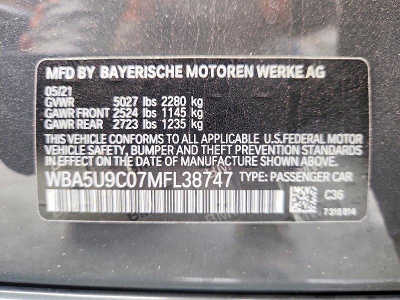 Aukcja sprzedaży 2021 Bmw M340xi, vin: WBA5U9C07MFL38747, numer aukcji: 63804016