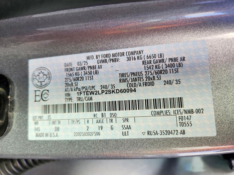 Продажа на аукционе авто 2025 Ford F150, vin: 1FTEW2LP2SKD60094, номер лота: 65736846