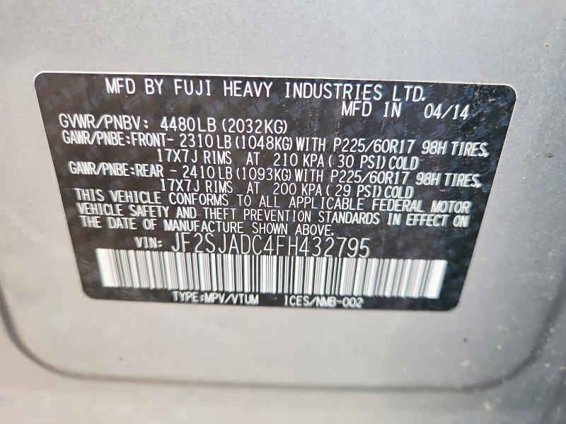 Aukcja sprzedaży 2015 Subaru Forester, vin: JF2SJADC4FH432795, numer aukcji: 64022906