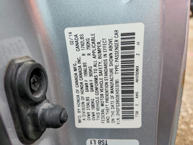 Продажа на аукционе авто 2014 Honda Civic, vin: 2HGFG3B53EH513781, номер лота: 63387976