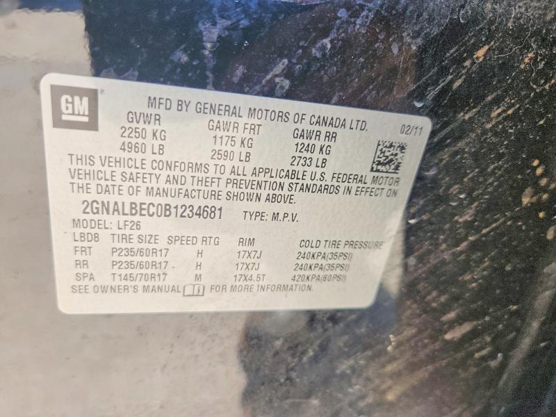 Aukcja sprzedaży 2011 Chevrolet Equinox, vin: 2GNALBEC0B1234681, numer aukcji: 66270896