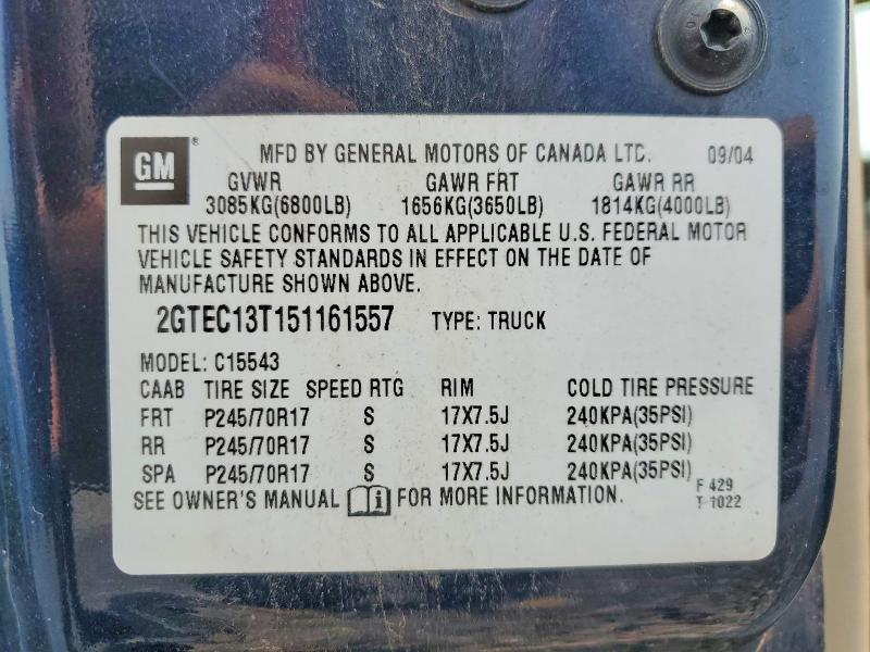 2005 Gmc New Sierra მანქანა იყიდება აუქციონზე, vin: 2GTEC13T151161557, აუქციონის ნომერი: 64574006