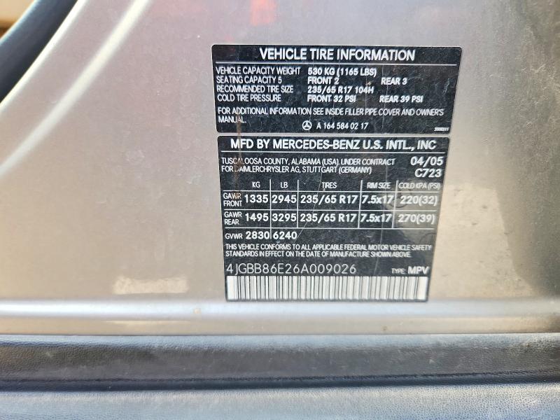 66048696 :رقم المزاد ، 4JGBB86E26A009026 vin ، 2006 Mercedes-benz Ml مزاد بيع