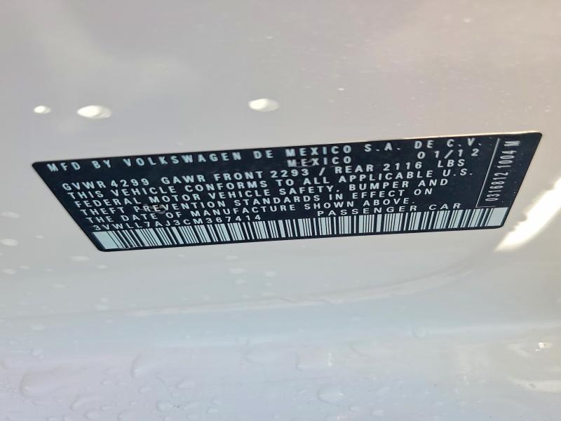 64389066 :رقم المزاد ، 3VWLL7AJ3CM367414 vin ، 2012 Volkswagen Jetta مزاد بيع