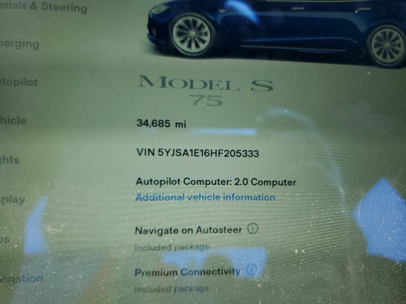 2017 Tesla Model S მანქანა იყიდება აუქციონზე, vin: 5YJSA1E16HF205333, აუქციონის ნომერი: 64241316