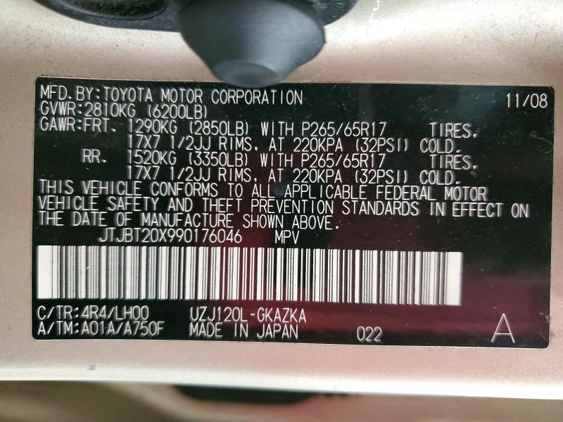 Продаж на аукціоні авто 2009 Lexus Gx, vin: JTJBT20X990176046, номер лоту: 64254326
