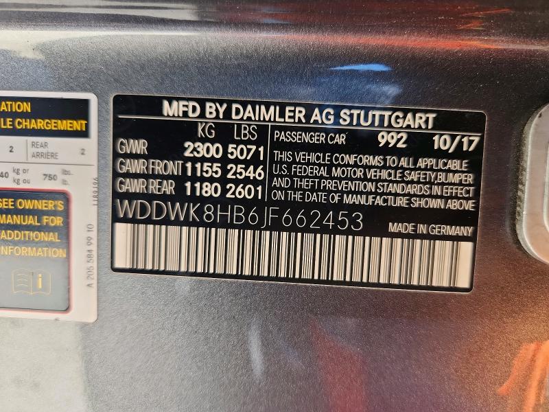 2018 Mercedes-benz C მანქანა იყიდება აუქციონზე, vin: WDDWK8HB6JF662453, აუქციონის ნომერი: 65483776