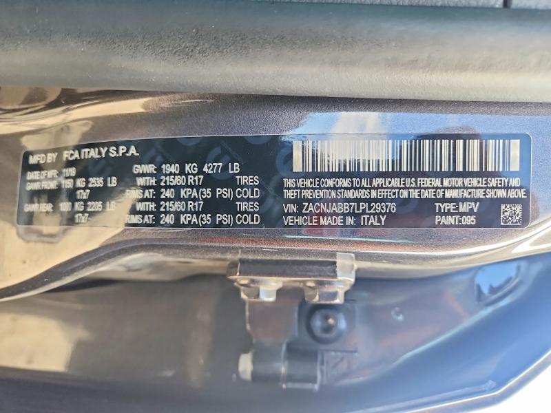 64320856 :رقم المزاد ، ZACNJABB7LPL29376 vin ، 2020 Jeep Renegade مزاد بيع