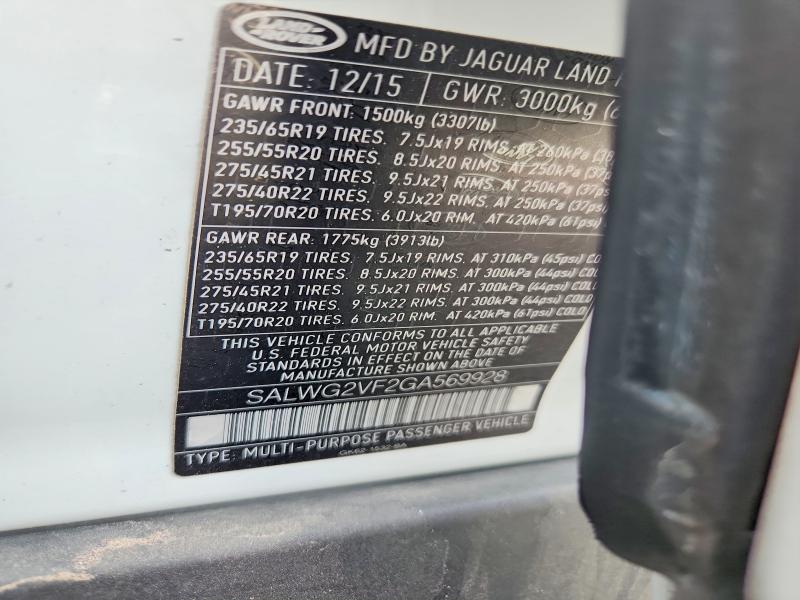 Продажа на аукционе авто 2016 Land Rover Range Rover Sport, vin: SALWG2VF2GA569928, номер лота: 66836586