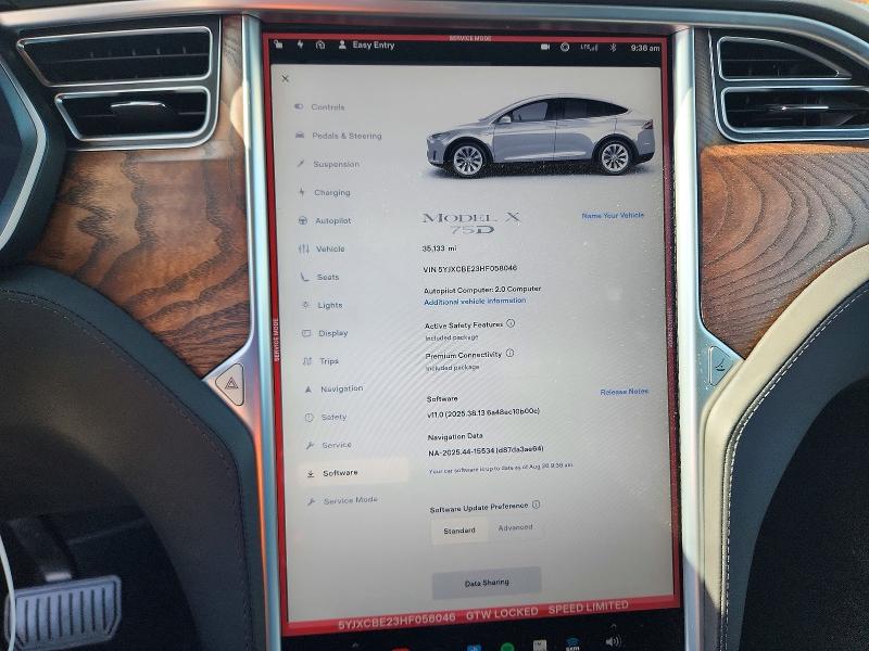 2017 Tesla Model X მანქანა იყიდება აუქციონზე, vin: 5YJXCBE23HF058046, აუქციონის ნომერი: 66406976