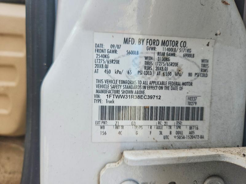 2008 Ford F350 მანქანა იყიდება აუქციონზე, vin: 1FTWW31R38EC39712, აუქციონის ნომერი: 63149686