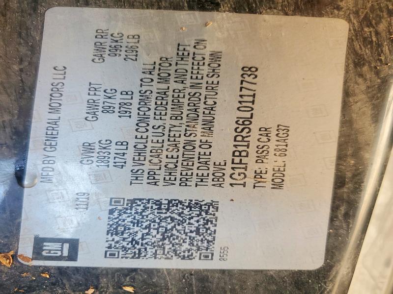 66377096 :رقم المزاد ، 1G1FB1RS6L0117738 vin ، 2020 Chevrolet Camaro مزاد بيع
