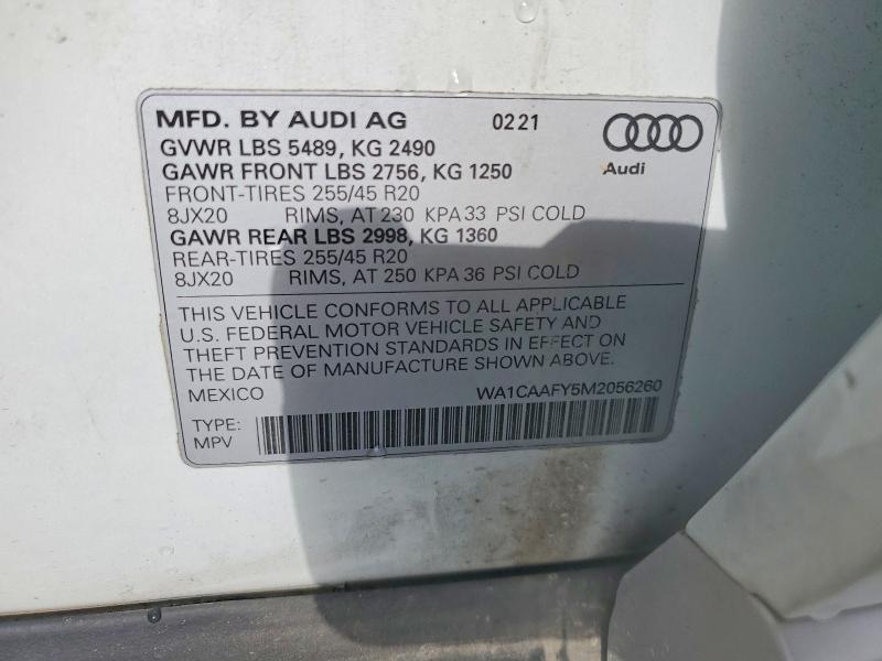 Продажа на аукционе авто 2021 Audi Q5, vin: WA1CAAFY5M2056260, номер лота: 65898146