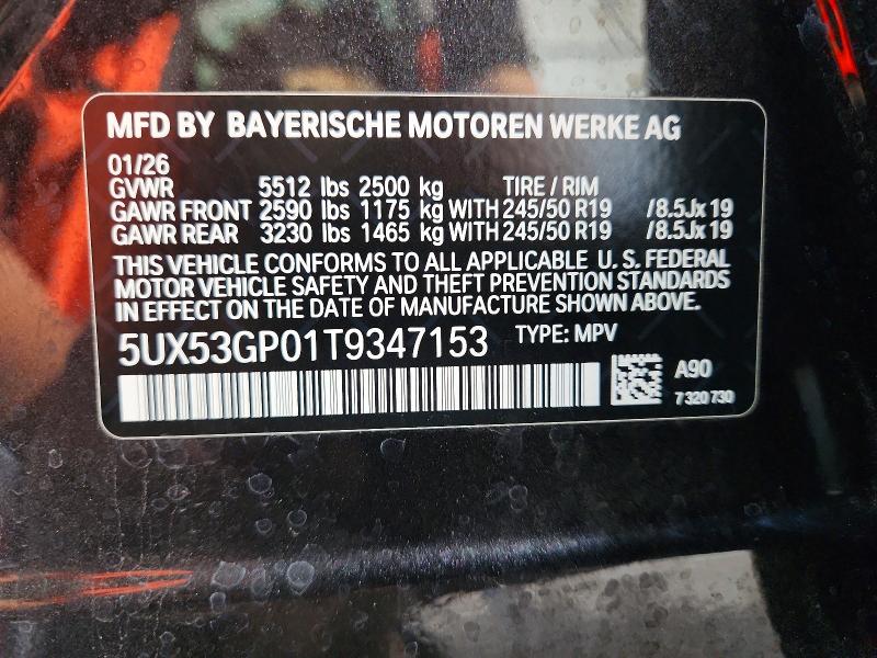 Aukcja sprzedaży 2026 Bmw X3, vin: 5UX53GP01T9347153, numer aukcji: 64961496