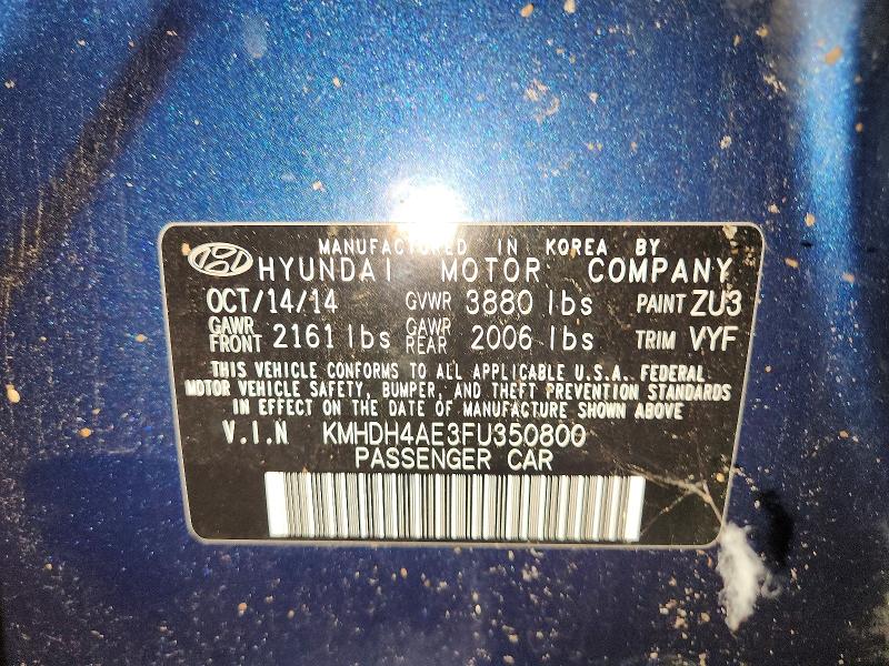 Продажа на аукционе авто 2015 Hyundai Elantra, vin: KMHDH4AE3FU350800, номер лота: 63643106