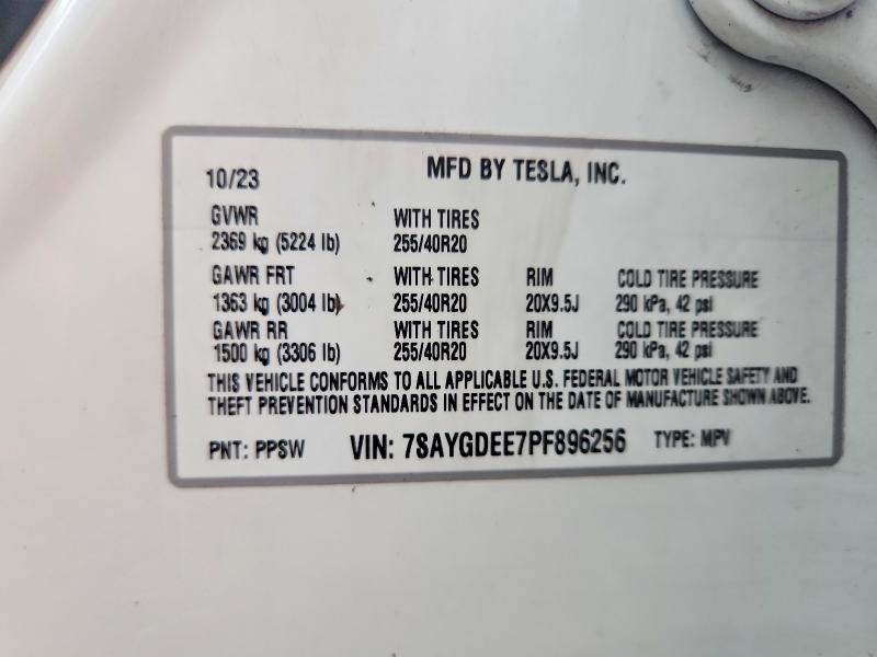 2023 Tesla Model Y მანქანა იყიდება აუქციონზე, vin: 7SAYGDEE7PF896256, აუქციონის ნომერი: 64543936