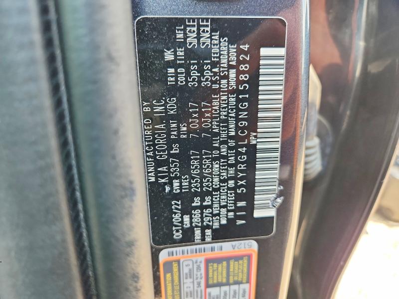 65855356 :رقم المزاد ، 5XYRG4LC9NG158824 vin ، 2022 Kia Sorento مزاد بيع
