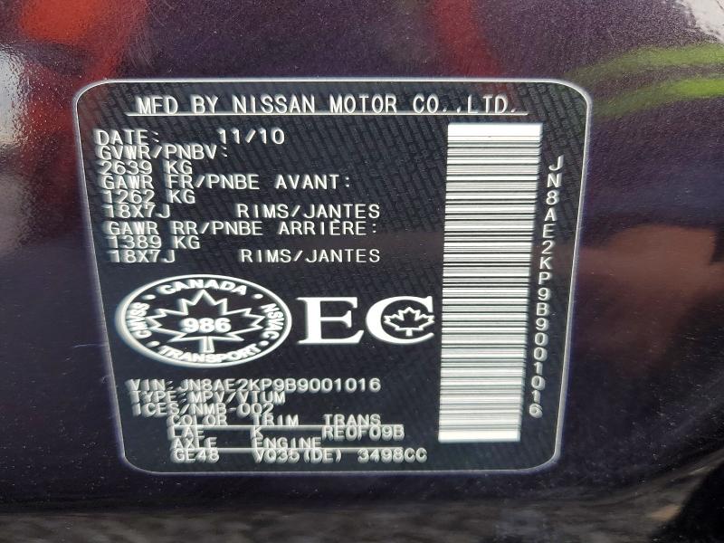 Aukcja sprzedaży 2011 Nissan Quest, vin: JN8AE2KP9B9001016, numer aukcji: 66356336