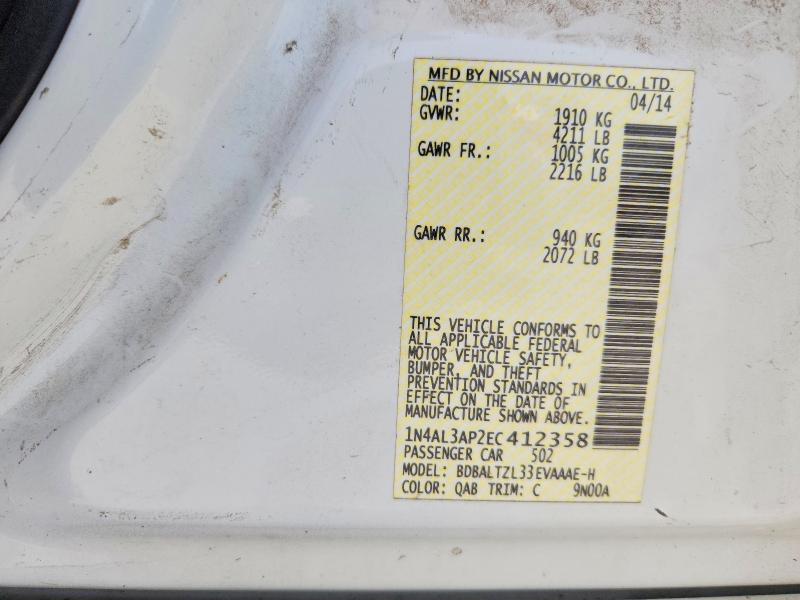 2014 Nissan Altima მანქანა იყიდება აუქციონზე, vin: 1N4AL3AP2EC412358, აუქციონის ნომერი: 63608886