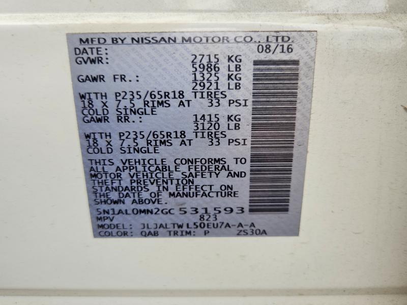 63661876 :رقم المزاد ، 5N1AL0MN2GC531593 vin ، 2016 Infiniti Qx60 مزاد بيع