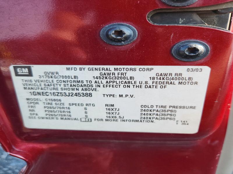 Auction sale of the 2003 Chevrolet Suburban, vin: 1GNEC16Z53J245388, lot number: 64490146