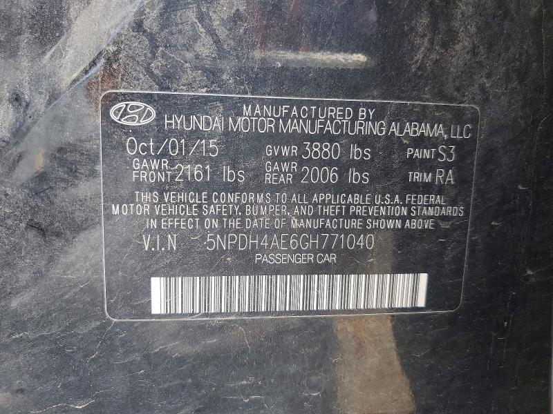 Aukcja sprzedaży 2016 Hyundai Elantra, vin: 5NPDH4AE6GH771040, numer aukcji: 66009266