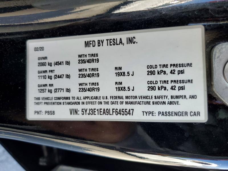 Aukcja sprzedaży 2020 Tesla Model 3, vin: 5YJ3E1EA9LF645547, numer aukcji: 66023526