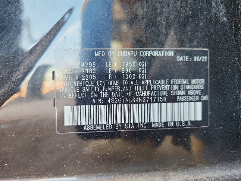 2022 Subaru Impreza მანქანა იყიდება აუქციონზე, vin: 4S3GTAB64N3717150, აუქციონის ნომერი: 62434336