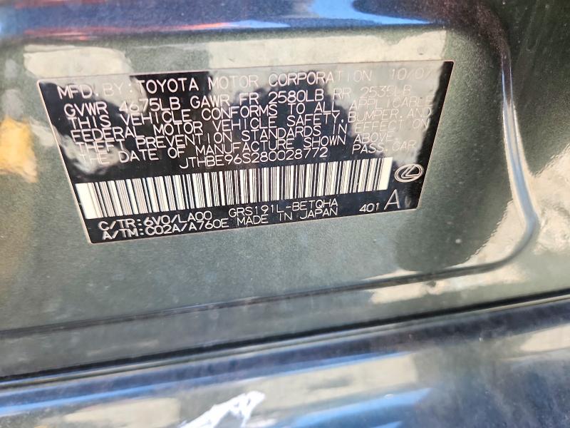 Aukcja sprzedaży 2008 Lexus Gs, vin: JTHBE96S280028772, numer aukcji: 64555796