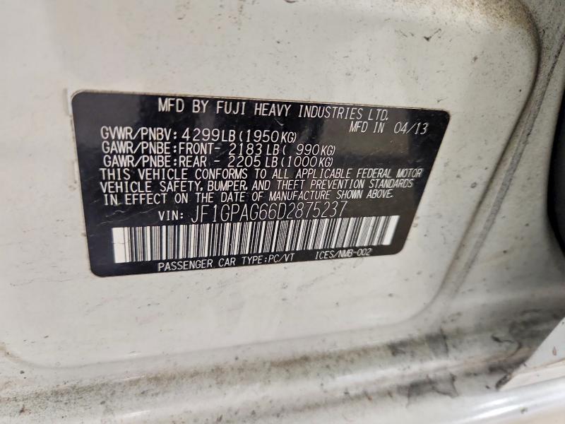 Продаж на аукціоні авто 2013 Subaru Impreza, vin: JF1GPAG66D2875237, номер лоту: 62623756