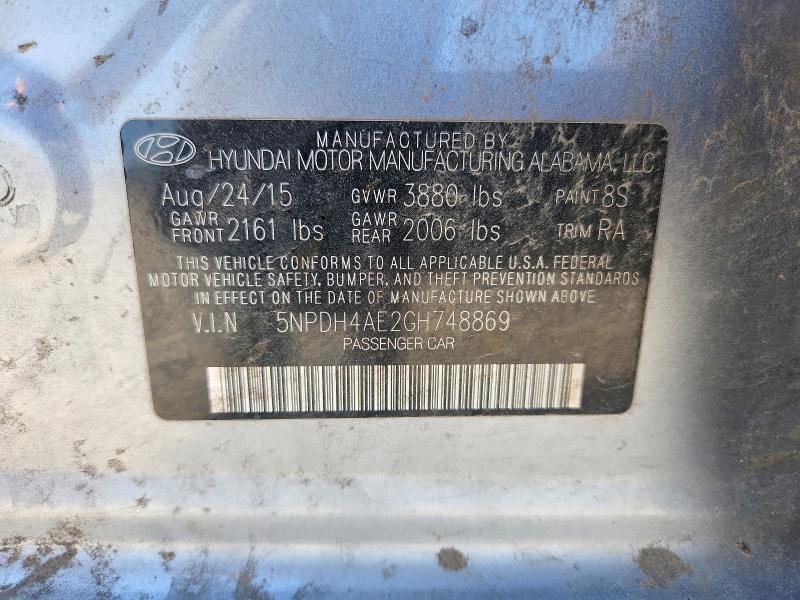 Aukcja sprzedaży 2016 Hyundai Elantra, vin: 5NPDH4AE2GH748869, numer aukcji: 65851196