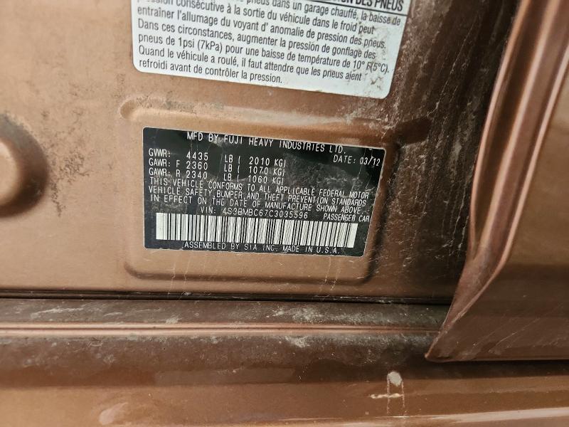 2012 Subaru Legacy მანქანა იყიდება აუქციონზე, vin: 4S3BMBC67C3035596, აუქციონის ნომერი: 65101226