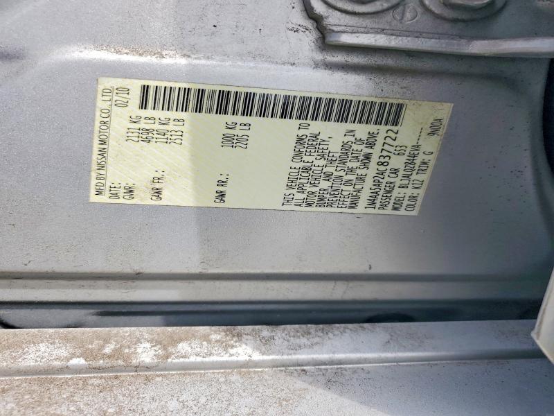 65345066 :رقم المزاد ، 1N4AA5AP2AC837722 vin ، 2010 Nissan Maxima مزاد بيع