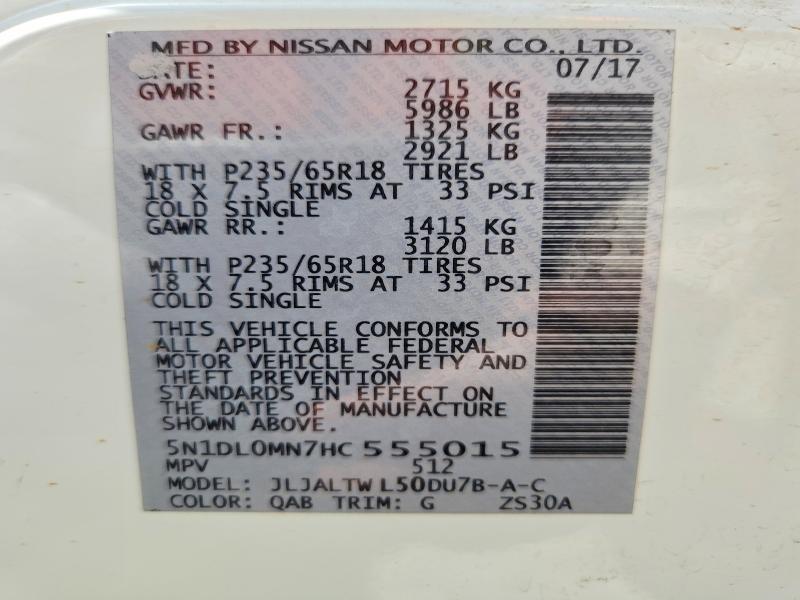 Auction sale of the 2017 Infiniti Qx60, vin: 5N1DL0MN7HC555015, lot number: 65795886