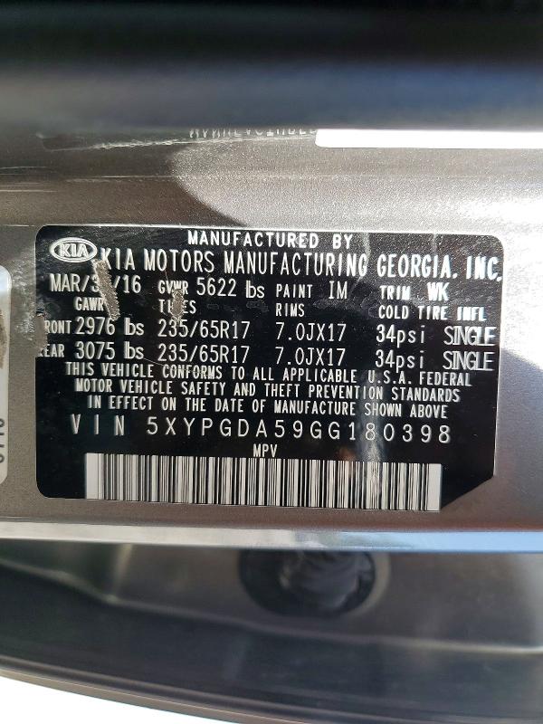 Aukcja sprzedaży 2016 Kia Sorento, vin: 5XYPGDA59GG180398, numer aukcji: 64697616