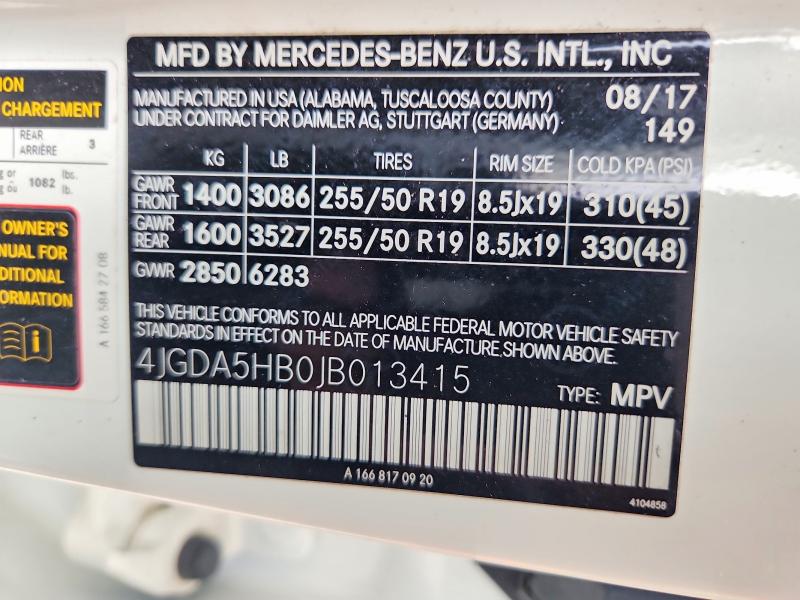 2018 Mercedes-benz Gle მანქანა იყიდება აუქციონზე, vin: 4JGDA5HB0JB013415, აუქციონის ნომერი: 66185116
