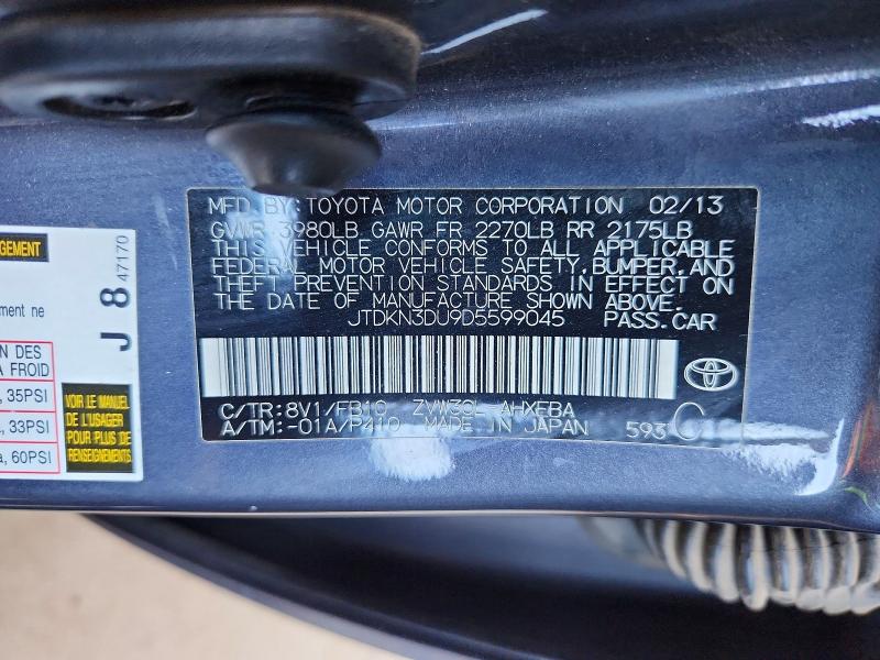 63757166 :رقم المزاد ، JTDKN3DU9D5599045 vin ، 2013 Toyota Prius مزاد بيع