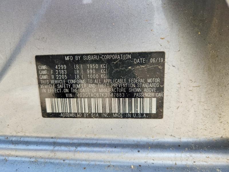 2019 Subaru Impreza მანქანა იყიდება აუქციონზე, vin: 4S3GTAC67K3747883, აუქციონის ნომერი: 63815506